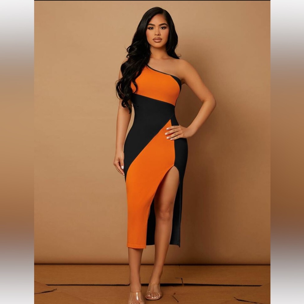 Shein one shoulder bodycon opening on left leg dress